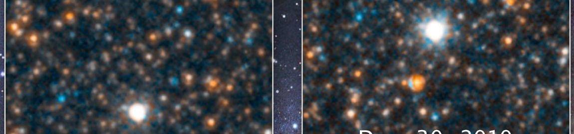 Hubble close-ups of the Cepheid variable V1 in Andromeda on two different dates